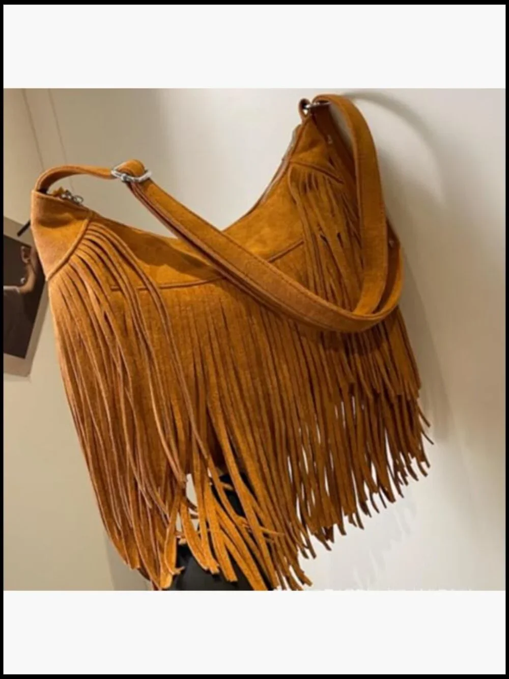 Vintage Suede Fringe Hobo Tote Shoulder Crossbody Bag Western Cowgirl Purse
